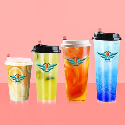 China Single wall disposable printed boba tea plastic cup custom take away bubble cups for sale