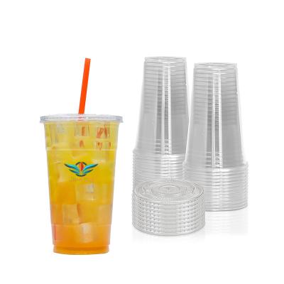 China 32oz Single Wall Clear Custom Printing Pet Logo Cups Maker Disposable Plastic Cup With Lid for sale