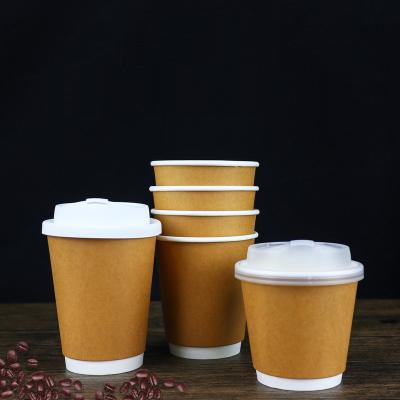 China Custom Wholesale Disposable 8oz Double Wall Kraft Paper Coffee Cup Disposable Cups for sale