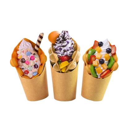 China Custom Disposable Bubble Waffle Cup Takeaway Food Packaging Paper French Fries Cups Custom Disposable Biodegradable Cups for sale