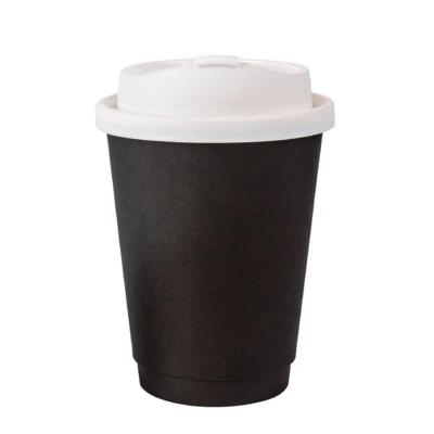 China Custom Black Disposable Coffee Cups And Lids 8oz Disposable Double Wall Paper for sale