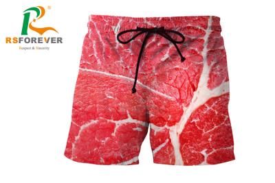 China Red Full Printing Mens Swim Shorts Without Zip / Elastic Waist Beachwear for sale