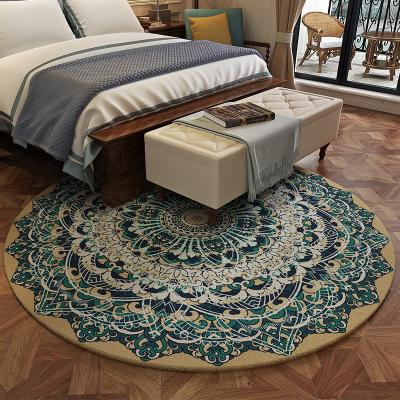 China Stain Resistant Oriental Round Blue Rugs Boho Chic Medallion Round Area Rugs Distressed Accent, Diameter 4ft (120CM), Teal for sale