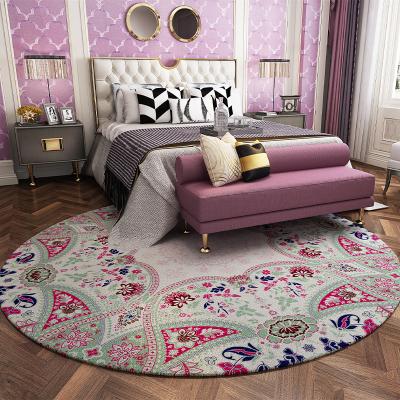 China Stain Rose Oriental Boho Round Heavy Duty Bohemian Area Rug Embellished Floral Accent Round Blanket for Kids, Diameter 4'7