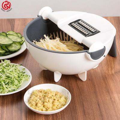 China Kitchen Sustainable Popular Multi Functional Shredder Wet Fruit Drain Basket Blade Cutter Manual 9 In 1 Vegetable Slicer Grater for sale