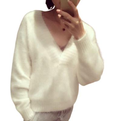 China OEM Dropshipping Breathable Ladies Sweaters Mink Cashmere Pullovers Wholesale Dropshipping Sexy V-neck Women's Sweaters for sale