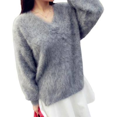 China Ladies 100% Warm Thick Mink Cashmere Sweaters Breathable V-Neck Women's Pullovers Drop Length Shipping Tops for sale