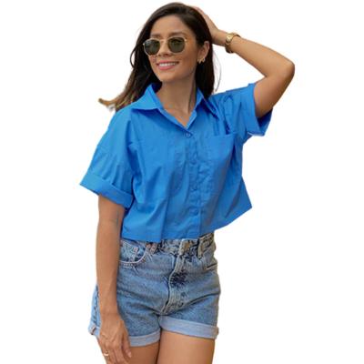 China 2022 Anti-wrinkle summer decline solid casual women's blouse pockets basic tops short collar shirts for sale