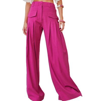 China 2022 New Women High Waist Rose Wide Leg Pants Cotton Breathable Canvas Ladies Loose Casual Clothing for sale