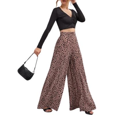 China New Anti-Static SS Loose Leg Wide Leg Print High Waist Women's Casual Pants Trousers Clothing for sale