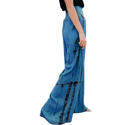 China Anti-pilling Women's Long Leg Holiday Printing Mid Waist Pants Casual Loose Ladies Wide Leg Pants for sale