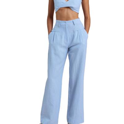 China Cotton Spring Blue Autumn Straight Fitting Pants Women Casual Pants 100% Breathable Clothing for sale