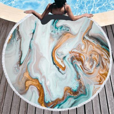 China Sustainable A Drop Shipping Colorful Tassel Digital Printed Oversized Marble Round Beach Towel for sale