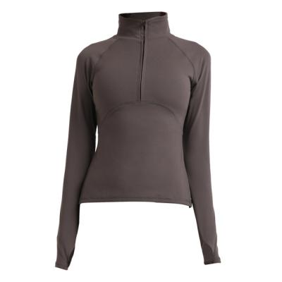 China European And American Quick Dry Top Fitness Yoga Coat Breathable Front Zipper Sports Blouse Women Long Sleeve Semi for sale