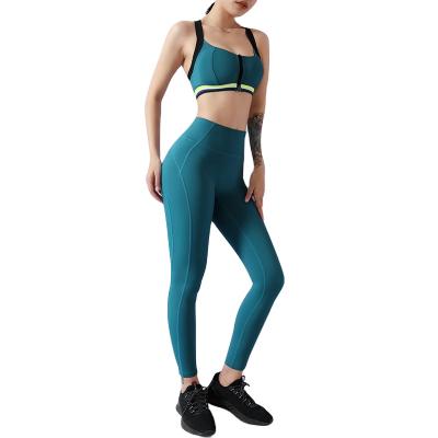 China Front Zipper Sports Bra Breathable Yoga Places Fitness Women Gathers Slim Suit Nine Point Sports Yoga for sale