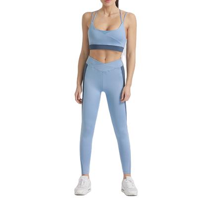 China Breathable New Personality Cross Beautiful Bra Back Slimming Yoga Sets Fitness Women Sports Color Yoga Stitching Suit for sale