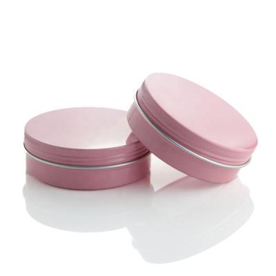 China 30ml 60ml 100ml stock high quality empty pink aluminum metal cosmetic jar round candy canisters for lip balm ointment cosmetic packaging for sale