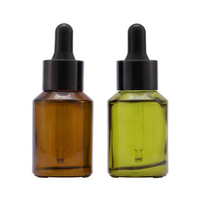 China Green shoulder bottle 30ML personal care essence brown oblique glass dropper bottle cosmetic liquid bottle for sale