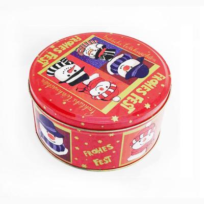 China Christmas Round Cookie Gift Metal Cookie Tin Box Packaging Cookie Tin Box Container Tin for sale