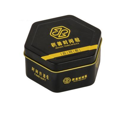 China Hexagonal Shape Cookie Candy Packaging Canning Box With Lid For Cookie Food Grade Sealed Cookie Metal Tin Can for sale