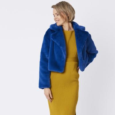 China Autumn Wholesale Women Top Shoulder Faux Fur Anti-wrinkle Blue Lady Coat Faux Fur Solid Casual Pocket for sale