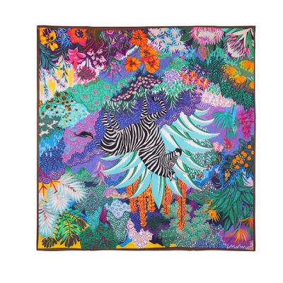 China Square Zebra and Stone Floral Forest 53 x 53cm Silk Twill Scarf Customize Luxury Floral Printing Square Neckerchief Fashion Scarf for OE for sale