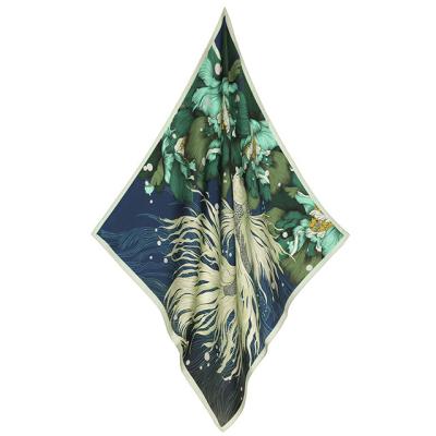 China Floral Square and Goldfish Print 70 x 70cm Twill Silk Scarf Customize Floral Print Square Scarf-Collar Woman Hair for sale