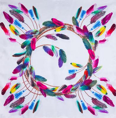 China Square Feather Colorful Print 70 x 70cm Silk Twill Scarf Customize Square Scarf-Collar Woman Hair Floral Printing for sale