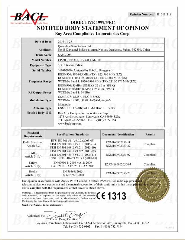 CE - Quanzhou Sam Radios Ltd.