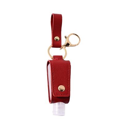 China Multi Color 30ML Europe PU Leather Wristband Portable Sanitizer Holder Key Chain With Empty Sanitizer Bottle for sale