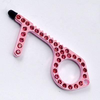 China The Shinny Door Opener The Key Safe Clean Key Self-Defense Push Button Elevator Opener Diamond Key Chain Non-contact DIY Tool for sale