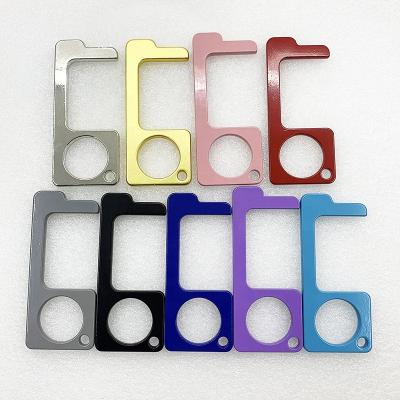 China Promotion Gift Multi Color Square Shaped No Clean Push Button Door Opener Touch Key Chain Tool Free Hand Tool for sale