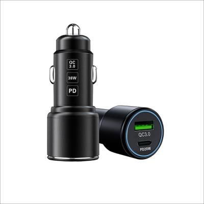 China 2021 USB C Car Charger Quick Charging QC 38w Fast Charging Dual Port Adapter for sale