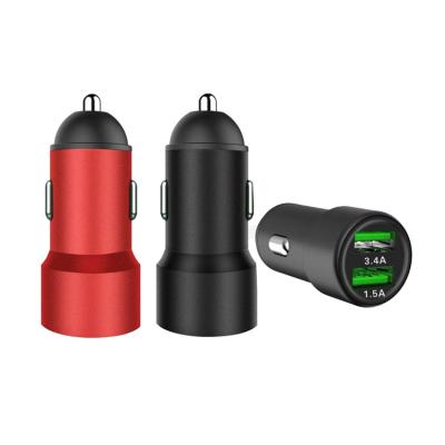 China New Design Eco-friendly Portable Aluminum Mobile Car Accessories 2in1 Car Fast Charger for sale