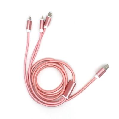 China High Quality New Design IOS System Charger Cable 3in1 Mobile Cable Usb 2.0 Nylon Multi Charging Cable for sale