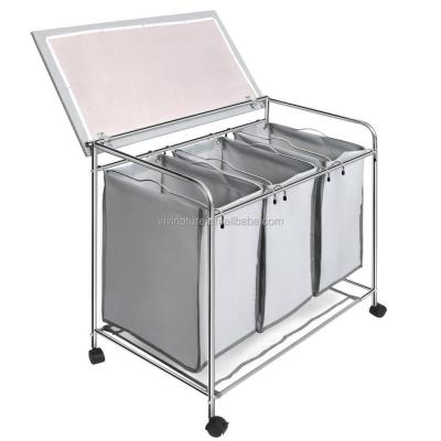 China Take-off 3 washable bags laundry sorter with foldable ironing board and multifunctional laundry cart for sale