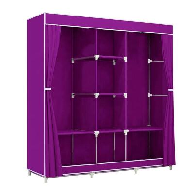 China (Size)Adjustable Folding Fabric Bedroom Portable Wardrobe With Metal Frame Non Woven Fabric Large Size Wardrobe for sale