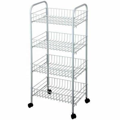 China Modern 4 Tier Fruit Vegetable Storage Trolley Wire Rack Deep Cart For Kitchen Food Rack for sale