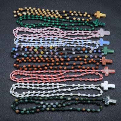 China Christian Knotting Mala Beads Meditation CLASSIC Yoga Natural Stone Beaded Crystal Gemstone Rosary Necklace Men Women Cross Pendant Mala for sale