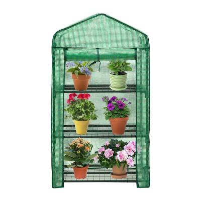 China Easily Assembled Indoor Garden Portable 3 tier Mini Greenhouse Hobby PE cover Green Houses Small Greenhouses with Flowerpot Shelves for sale