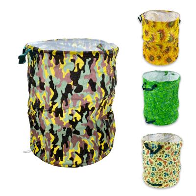 China Full Printing Reusable Collapsible Collapsible Pop Up PE Garden Trash Bag For Collecting Leaves From Lawn for sale