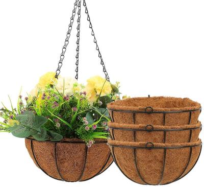 China Indoor&Outdoor Chain Porch Decor Chain Porch Garden Decoration Around Wire Plant Holder Basket Metal Planter Watering Hanging Basket With Cocos for sale