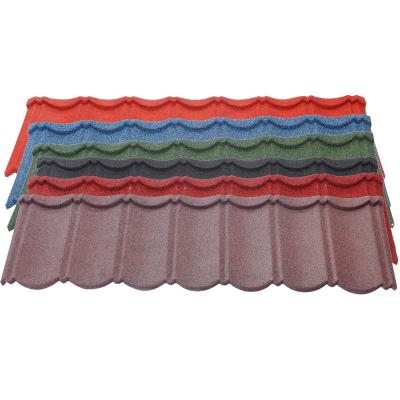 China Prime 0.4mm*420mm*1340mm Red Green Blue Stone Coated Steel Roofing Tile for Hotel Construction for sale