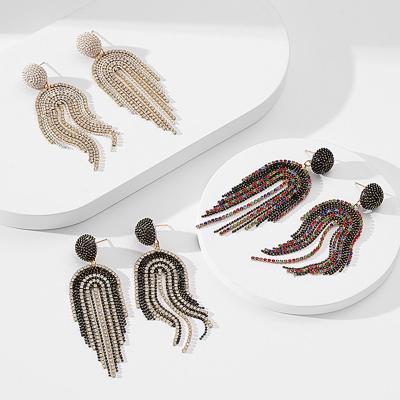 China High Quality Handmade Beaded Tassel Earrings Inset Zircon Niche Design Sense Female Personality for sale