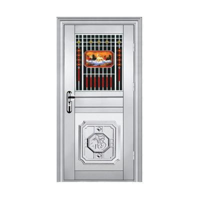 China Anti-Theft Popular Design Half Tempered Glass With Grill Stainless Steel Single Door for sale