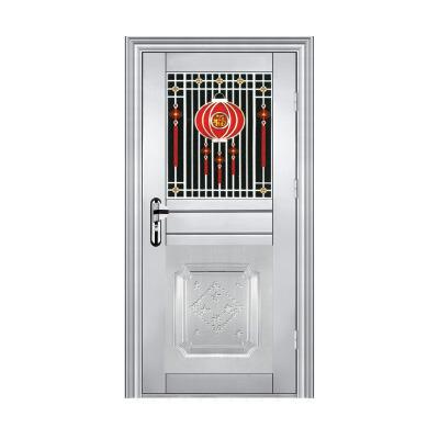 China Anti-Theft Popular Design Half Tempered Glass With Grill Stainless Steel Single Door for sale