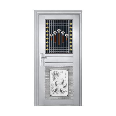 China Anti-Theft Popular Design Half Tempered Glass With Grill Stainless Steel Single Door for sale