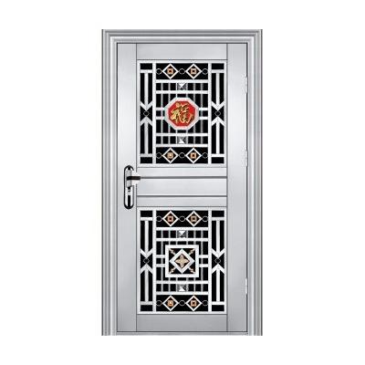 China Anti-Theft Double Tempered Or Frosted Glass With Grill Inside Stainless Steel Single Door for sale