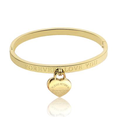 China Hot FASHIONABLE Classic 18K Gold Stainless Steel Women Bracelets & Bangles Wholesale Female Love Jewelry Fine Peach Heart Double Bracelets for sale