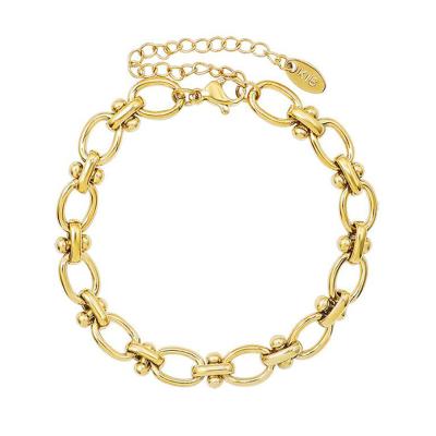 China Fashion TRENDY simple temperament thick chain bracelet lovers charm bracelet stainless steel 18K gold jewelry for sale